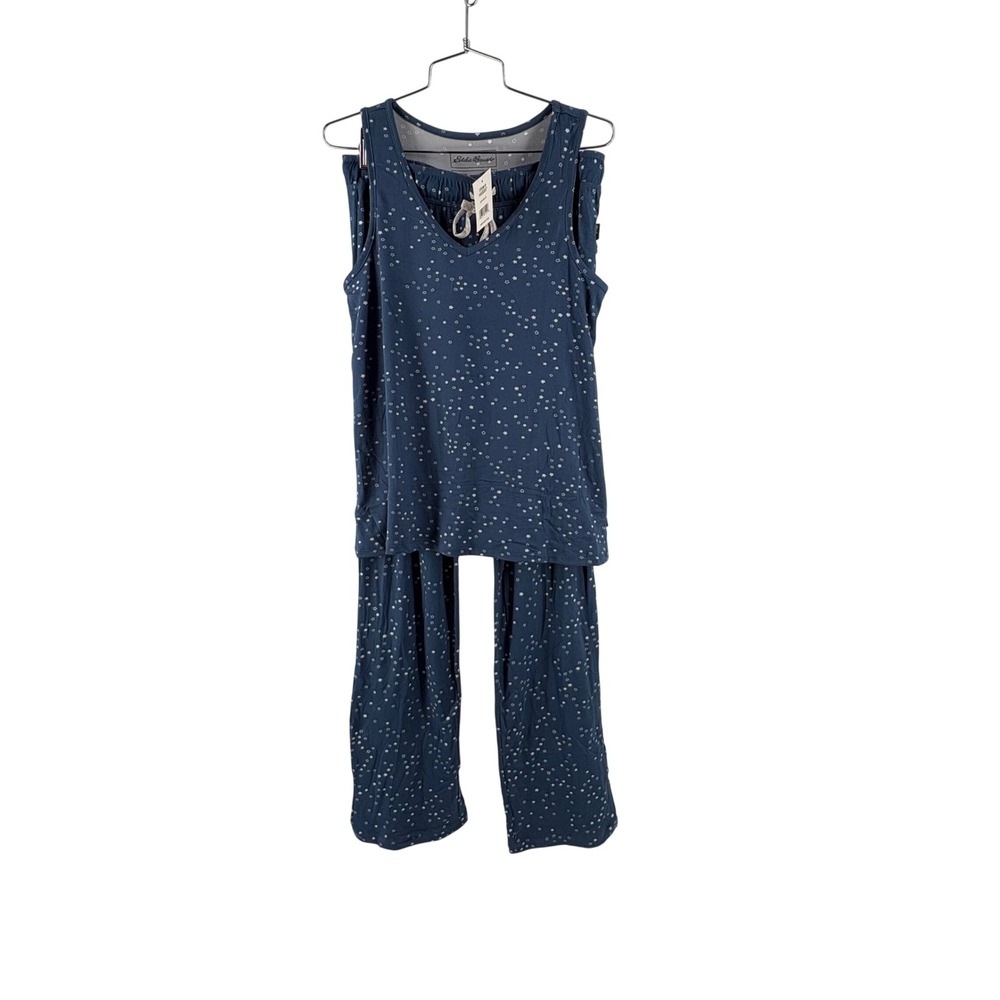 Eddie Bauer Womens Medium Blue Star Print Pajama Set Tank Top and Pants NEW